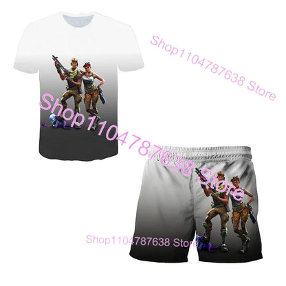 2PCS Suits F-Fortnited Victory 3D T-shirt Shorts Kids Tops Girls Boys Battle Royale Clothes Harajuku Tees Hero Children T Shirt