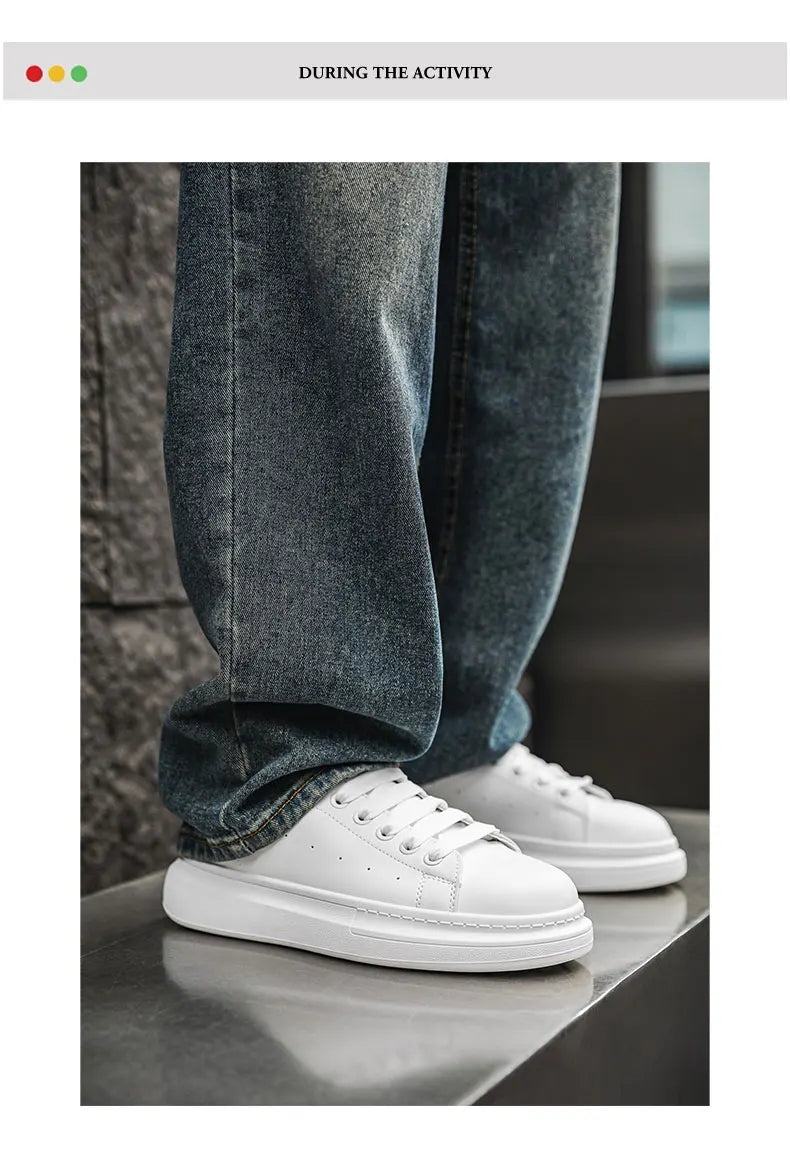 White Minimalist Sneakers For Men Comfy Leather Casual Sneakers Man Platform Skateboard Shoes Outdoor Low-cut Men's Sports Shoes