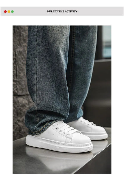 White Minimalist Sneakers For Men Comfy Leather Casual Sneakers Man Platform Skateboard Shoes Outdoor Low-cut Men's Sports Shoes