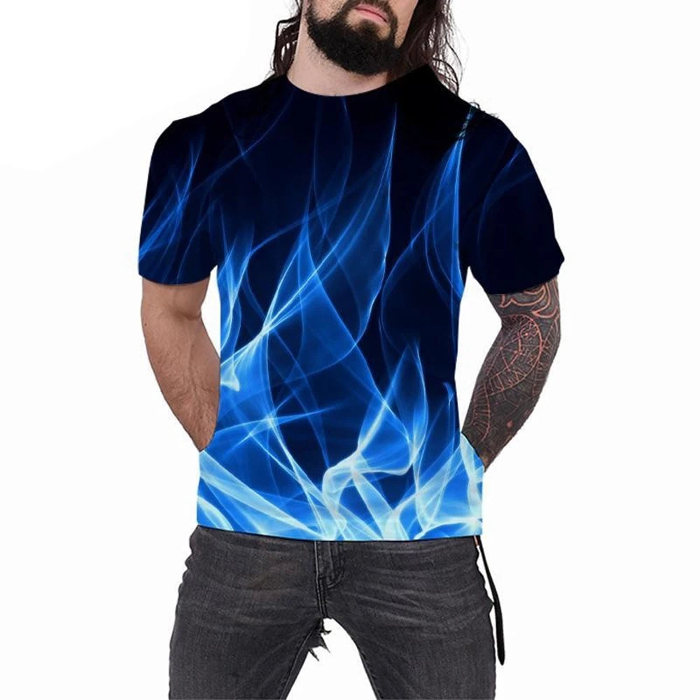Summer Cool Men's Women's Fashion Casual T-Shirt 3D Printing Multicolor Flame Short Sleeve T-Shirt 100-6XL