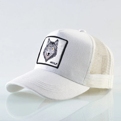 Cappellino da baseball da uomo K Snapback Trucker in rete traspirante per donna, cappellino da baseball casual da esterno con toppa ricamata raffigurante un lupo