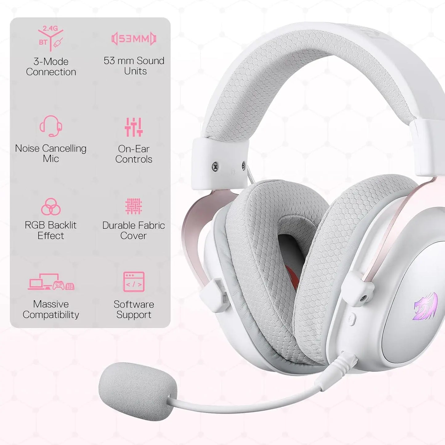 Redragon H510 PRO 3-Mode RGB Gaming 7.1 Surround Sound Headset,53MM Audio Drivers in Memory Foam Ear Pads Headphone