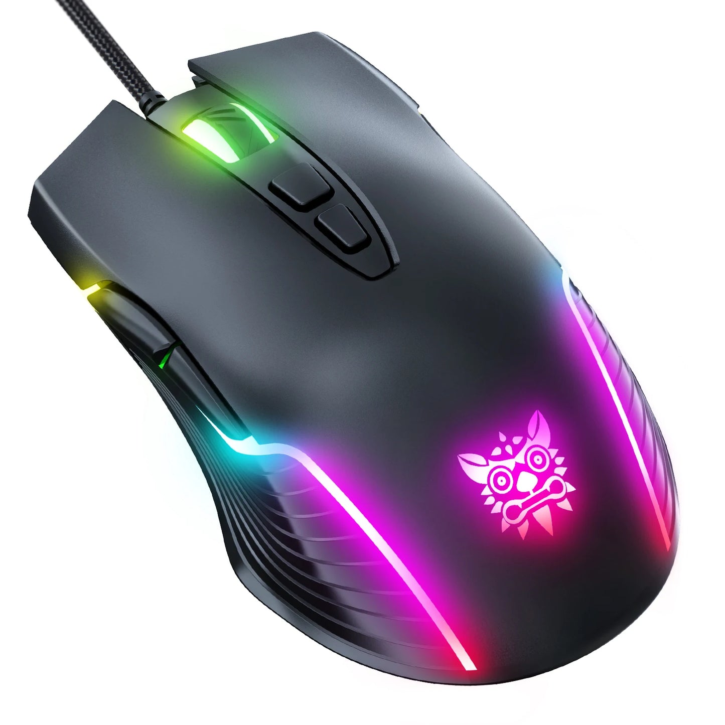 ONIKUMA káblová herná myš, 6 nastaviteľných úrovní, 6400 DPI, 7 programovateľných tlačidiel, 7 režimov RGB osvetlenia, ergonomická myš pre PC hráčov