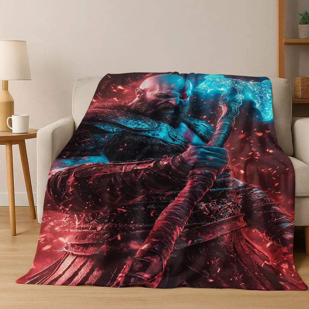 Classics God of War Kratos 3A Game Gamer Flannel Blanket,Warm and Cozy Soft Throw Blanket for Home Bedroom Bed Sofa Kid Gift