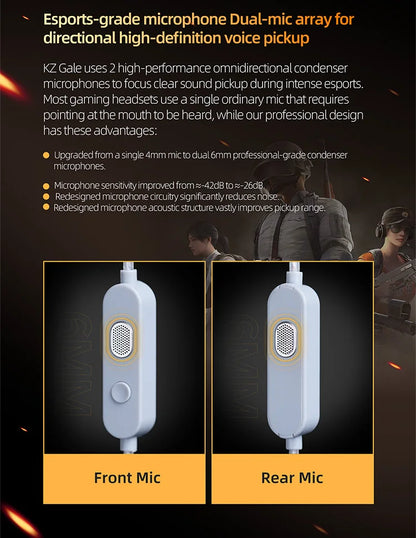 KZ Gale Gaming IEM Earphones – HiFi Super-Linear Driver In-Ear Monitor with Detachable Silver-Plated 2-Pin Cable
