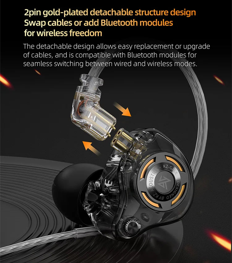 KZ Gale Gaming IEM Earphones – HiFi Super-Linear Driver In-Ear Monitor with Detachable Silver-Plated 2-Pin Cable
