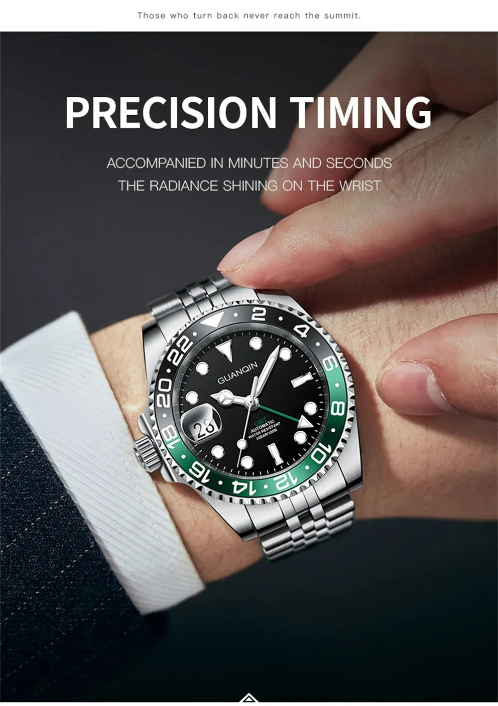 GUANQIN GMT Men's Watches 2025 New Atuomatic Watch Men NH34 Mechanical Wristwatch Sapphire Glass Stainless Steel Clock Left Hand