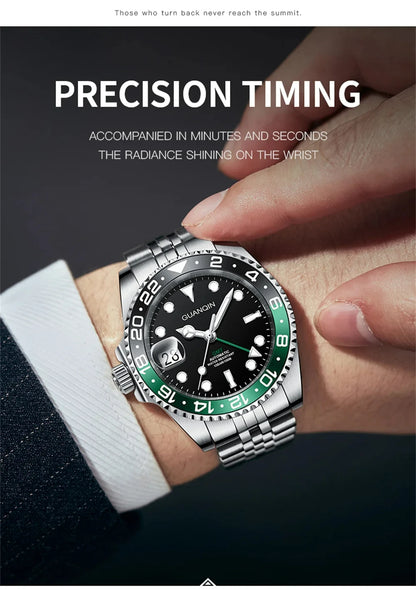 GUANQIN GMT Men's Watches 2025 New Atuomatic Watch Men NH34 Mechanical Wristwatch Sapphire Glass Stainless Steel Clock Left Hand