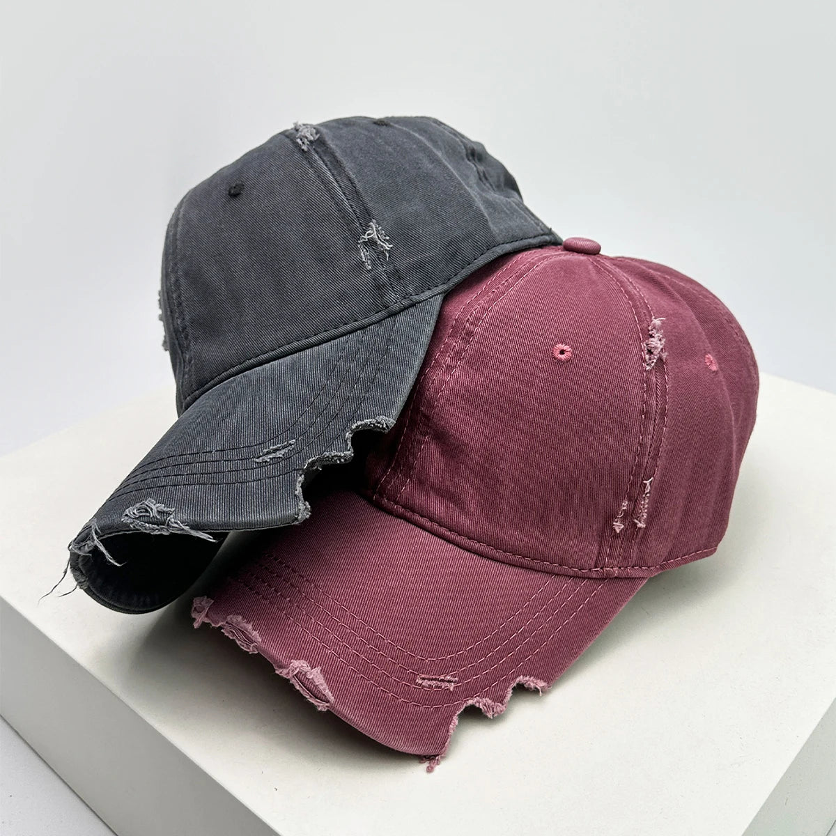 Cappellini da baseball unisex con visiera a tacca, in tessuto a tinta unita, traspiranti, stile "broken", con visiera per proteggersi dal sole, casual, versatili, effetto consumato, alla moda