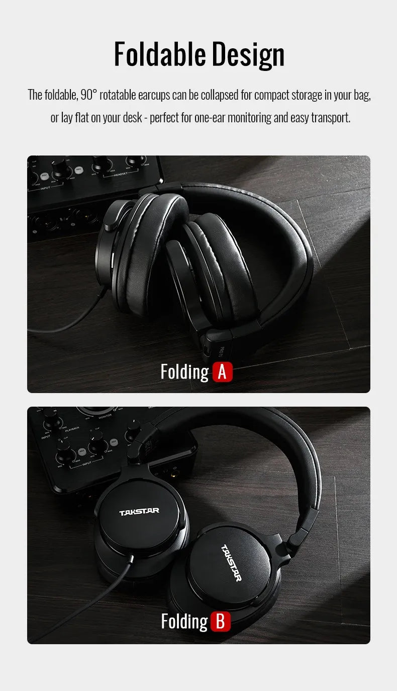 Auriculares de monitoreo profesional de estudio TAKSTAR PRO 70 – Headset circumaural con cable y diseño cerrado para producción musical, DJ, gaming y grabación