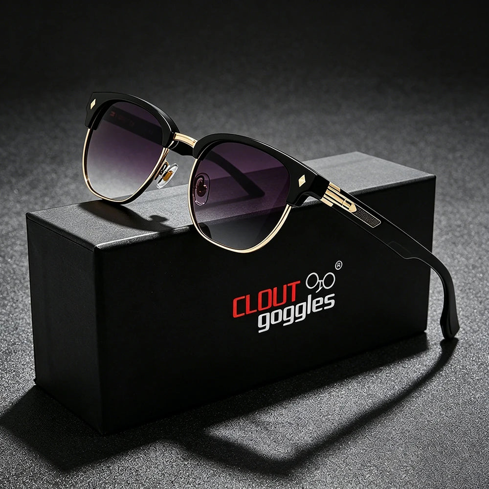CLOUT GOGGLES Business Sunglasses Male Female Metal Polygon Rivet Half Frame Outdoor Driving Ultraviolet Protection Sun Glasses