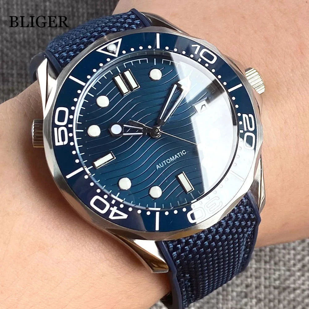 BLIGER Luxury 41mm Mechancial Men Watch Sapphire Glass NH35AMIYOTA PT5000 Movement Steel Bracelet Ceramic Bezel Date Function