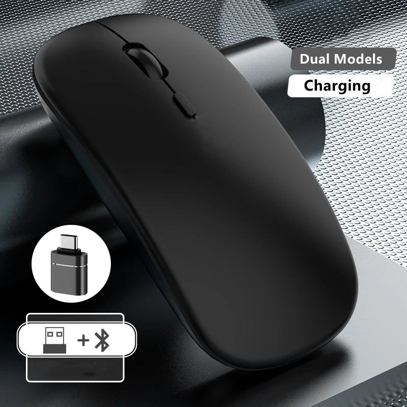 Ladattava langaton hiiri kahdella yhteystilalla, Bluetooth-yhteensopiva 2.4G USB -tietokonehiiri kannettavalle, iPadille, tabletille ja pelikäyttöön