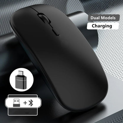 Ladattava langaton hiiri kahdella yhteystilalla, Bluetooth-yhteensopiva 2.4G USB -tietokonehiiri kannettavalle, iPadille, tabletille ja pelikäyttöön
