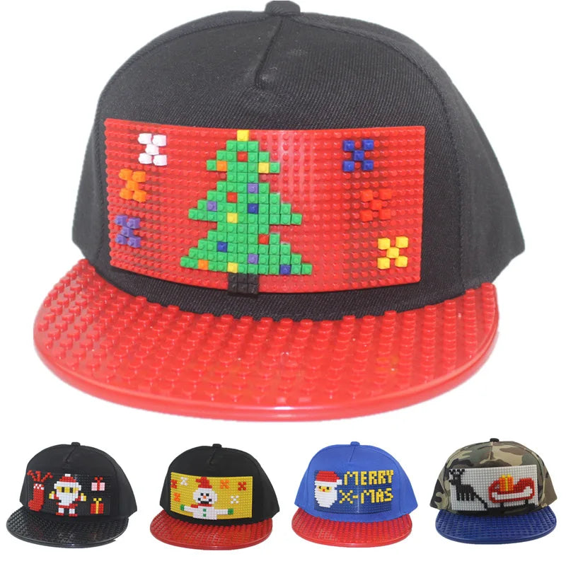 Tegneserie-patchwork-baseballkasketter, DIY-blokke, snapback-kasketter, hiphop-kasketter til mænd og kvinder, aftagelige pixel-kasketter, dad hats, kasketter til børn og voksne
