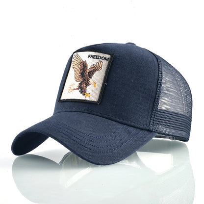 Gorras de camionero de moda con parche bordado de cabra. Gorra de béisbol Snapback «Four Seasons» para hombre y mujer, con visera ajustable.