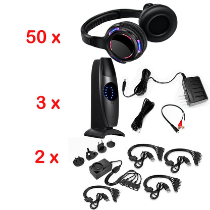 Silent Disco Wireless Headphones with LED Rechargeable Battery RF System for Silent Parties,Clubs,Meeting,Concert