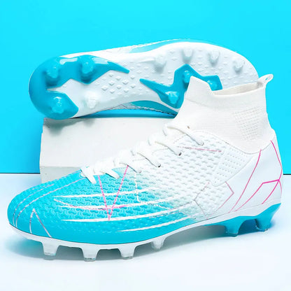 New Professional High-Top Football Shoes Artificial Grass Leather Youth Students Training Soccer Shoes for Men and Women Sports