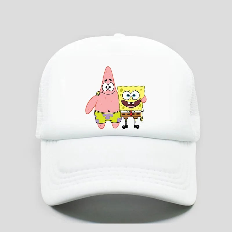 Módní roztomilá kšiltovka s potiskem SpongeBob, kreslená, pro muže i ženy, letní sluneční síťovaná čepice, anime, nastavitelná sluneční clona, golfová čepice, trucker čepice