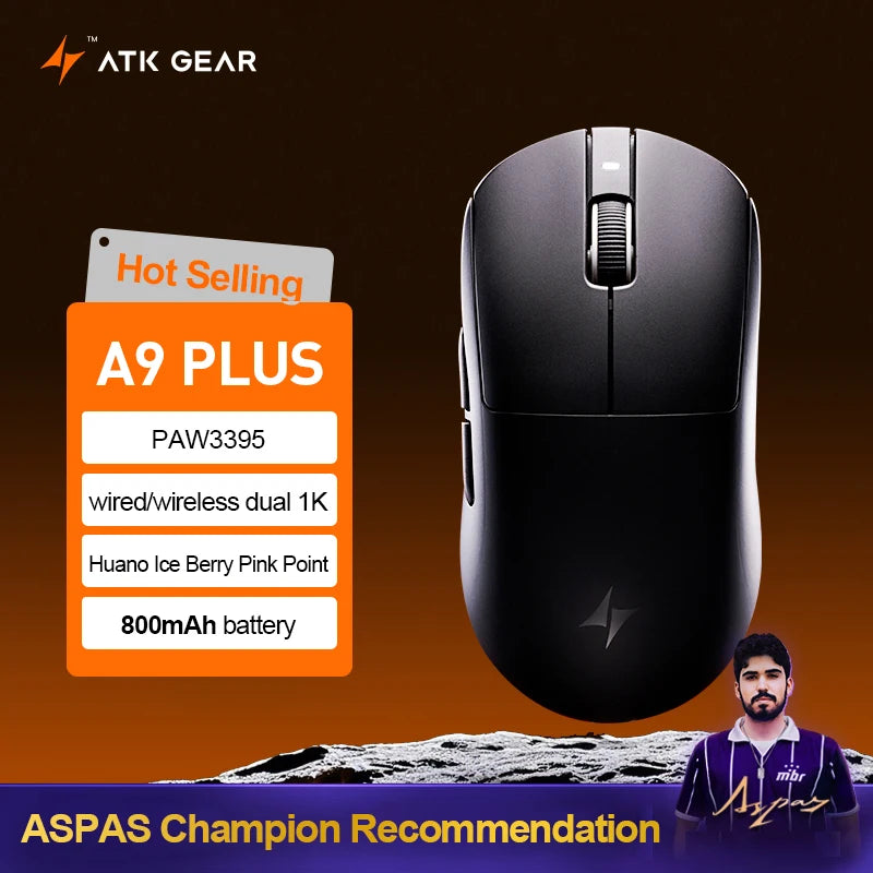 ATK Dragonfly A9 Ultra Wireless Gaming Mouse, Ultra-Lightweight Tri-Mode Ergonomic Gaming Mouse with Dual 8K Polling Rate, PAW3395/3950 Sensor