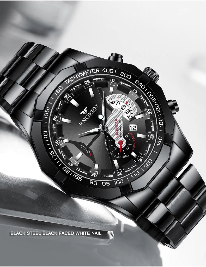 BINBOND luxury quartz wristwatch for men, luminous, water-resistant, automatic date, stainless steel