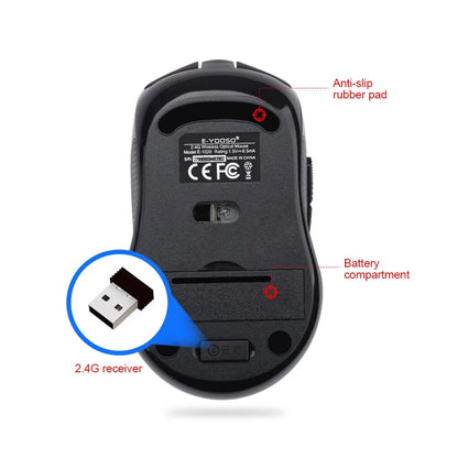 E-YOOSO E-1020 Wireless Gaming Mouse 2400 DPI Silent Click Ergonomic USB Mouse for Laptop PC Computer, 2.4G Wireless Optical Mouse