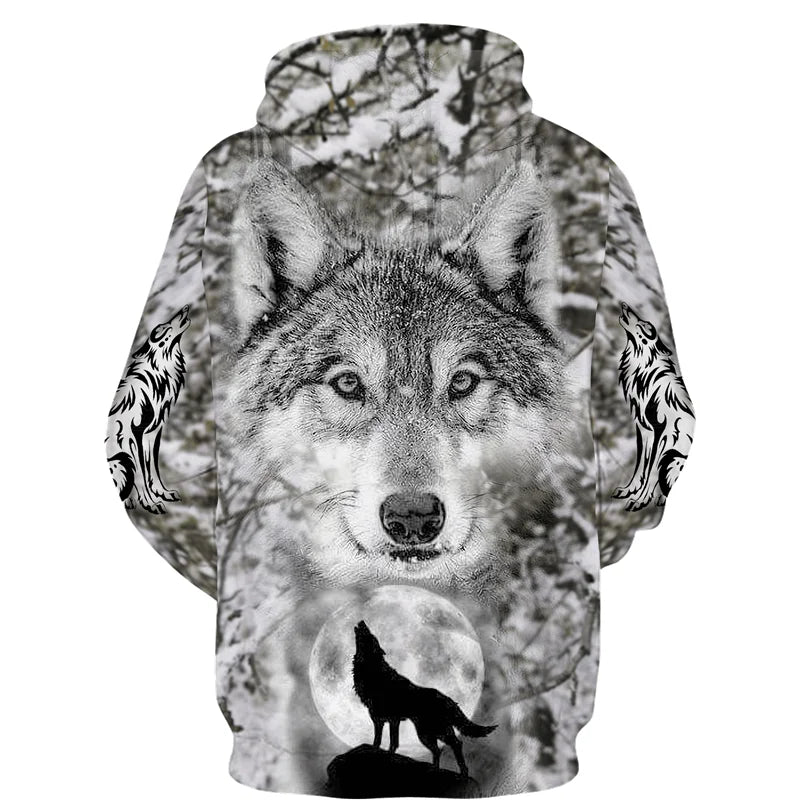 Sweat à capuz com fecho e estampado 3D de lobo, estilo streetwear, para homem/mulher, casaco com capuz unissexo casual hip-hop