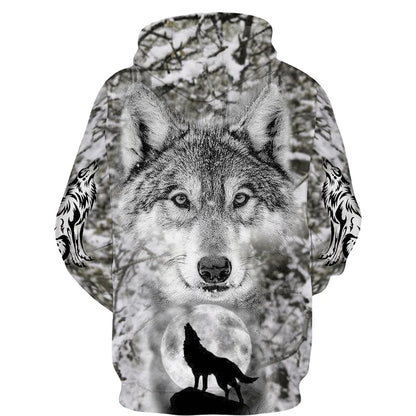 Sweat à capuz com fecho e estampado 3D de lobo, estilo streetwear, para homem/mulher, casaco com capuz unissexo casual hip-hop