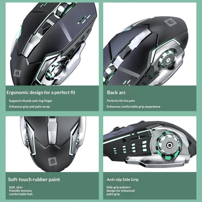 Wireless Mouse Silent Rechargeable Bluetooth Mouse, Type-C Dual Mode 2.4G Wireless Mouse, Ergonomic RGB Wireless Mouse for Laptop, PC, Office & Gaming