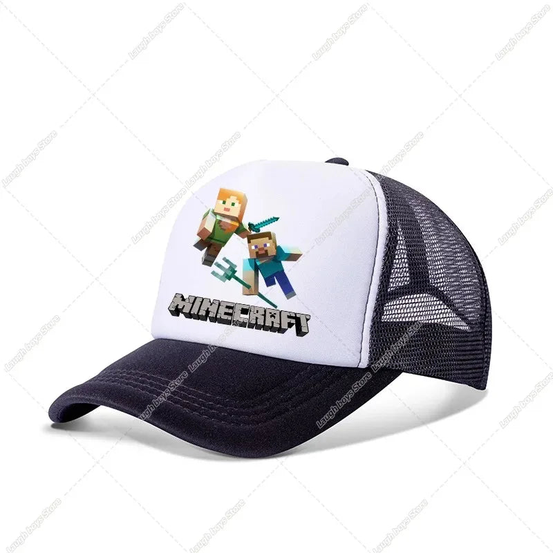 Minecraftes Pixels Kawaii Baseball Cap Boy Cartoon Anime Print Peaked Caps Hip Hop Parent-child Outdoor Mesh Hats Summer Sun Hat