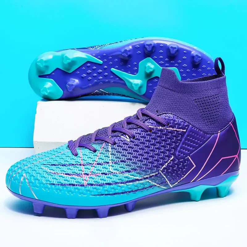 New Professional High-Top Football Shoes Artificial Grass Leather Youth Students Training Soccer Shoes for Men and Women Sports