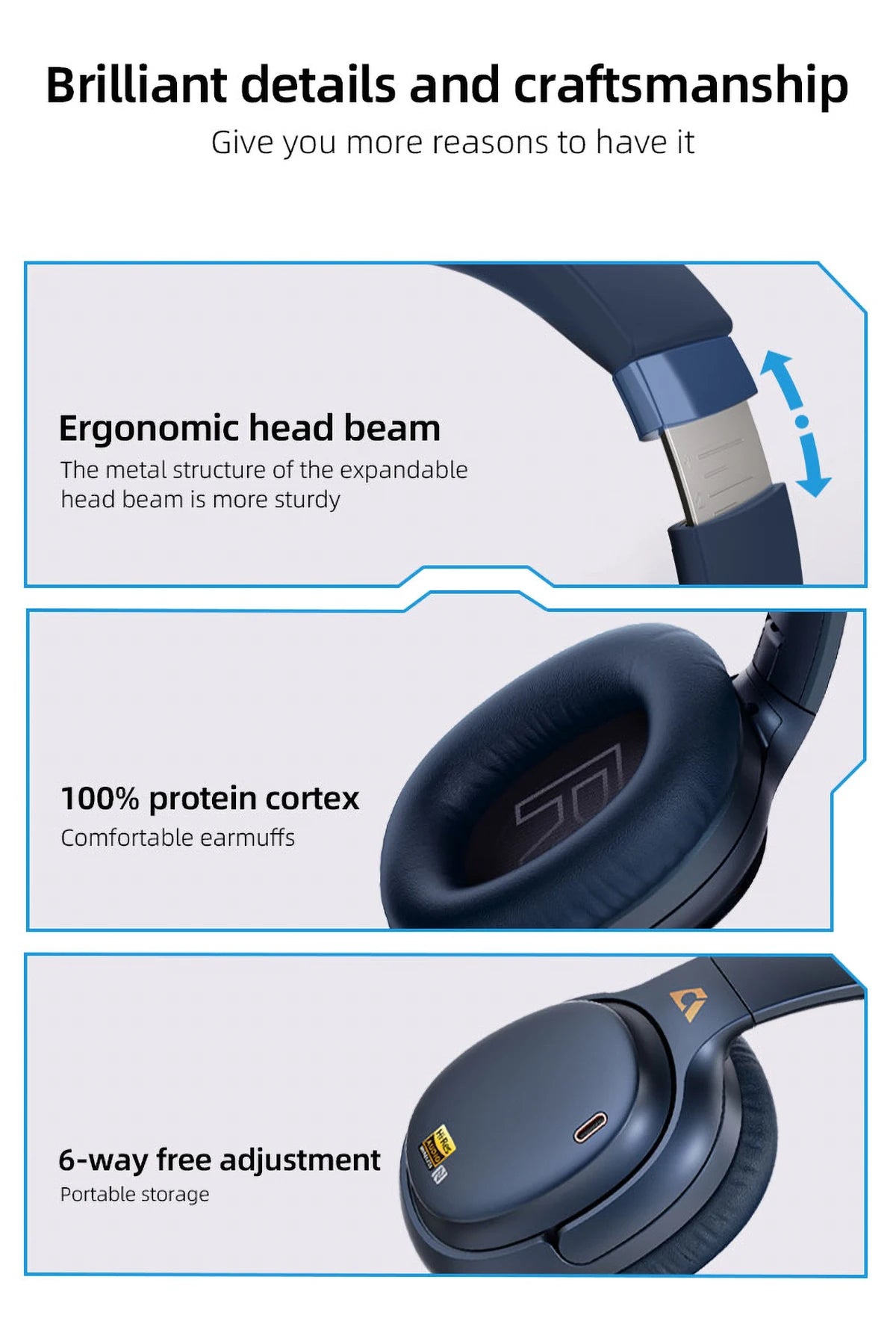 1Mii E700 Wireless Bluetooth Headphones with LDAC Hi-Res Audio, Active Noise Cancelling Bluetooth Headphones, HiFi Stereo Wireless Gaming Headset, 65-Hour Battery Life