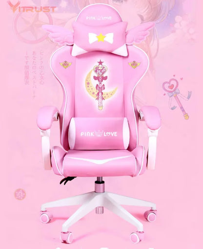 Pink Gaming Chair for Girls, Cute Comfortable Gaming Chair with Armrests, Swivel Height Adjustable Gamer Chair for Bedroom, Office & Streaming