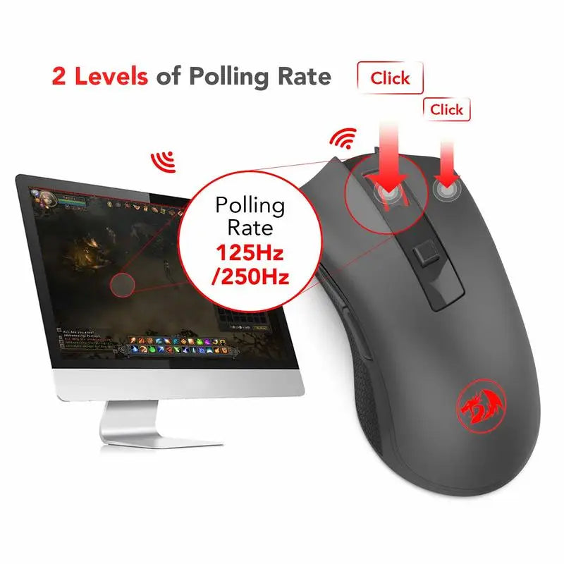 Redragon M652 optički 2.4G bežični miš s USB prijamnikom, prijenosni miš za gaming i ured, 5 podesivih razina DPI-ja