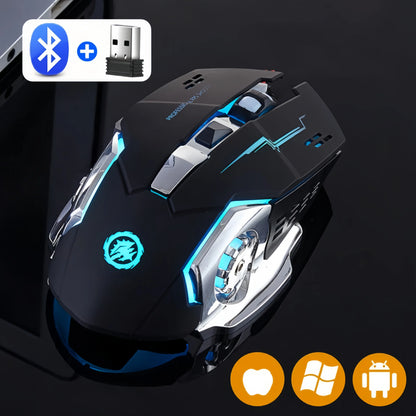 Uppladdningsbar trådlös gamingmus – tyst Bluetooth/USB, RGB-belysning, e-sport för PC