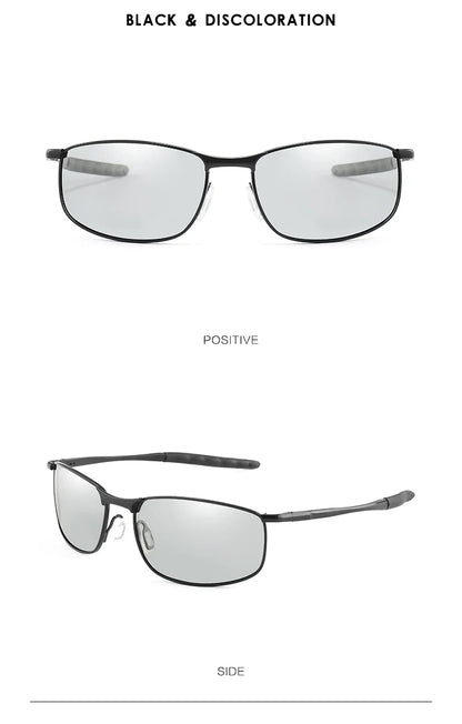 Photochromic Men Polarized Sunglasses Male Metal Square Glasses Driving Sun Glasses UV400 Outdoor Sports Cycling Goggles
