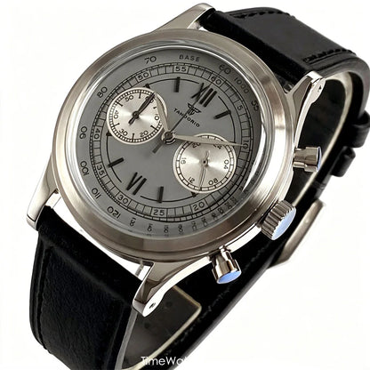 38mm Tandorio Retro Men's Watch Sport Watches Miyota OS20 Movement Chronograph Quartz Clock Black Dial Bubble Arched Glass