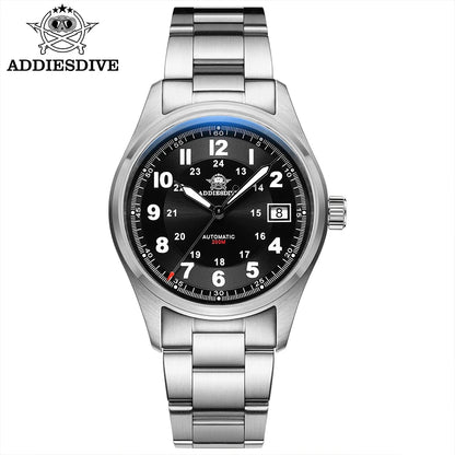 ADDIESDIVE Men's Retro Mechanical Watch Sapphire Mirror Glass Stainless Steel Watch BGW9 Luminous 200m Waterproof Analog Watch