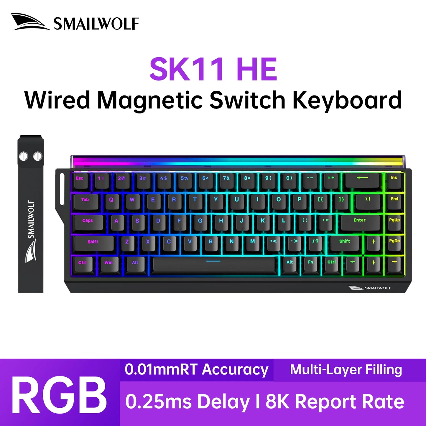 SMAILWOLF SK11 68HE Magnetic Switch Mechanical Keyboard, 68% Wired Gaming Keyboard with Rapid Trigger, 8K Polling Rate, 0.01mm Adjustable Actuation for Esports & PC