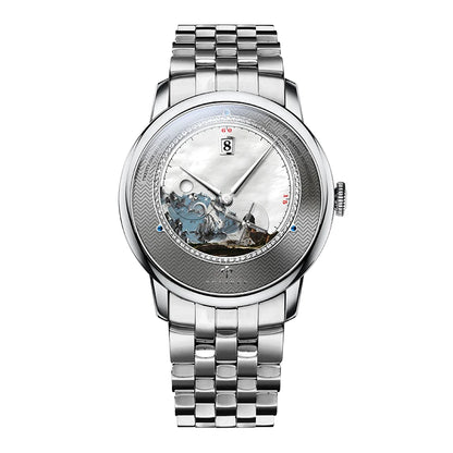 PONIGER Sapphire Crystal Glass Wrist Watch Painting Dial Man Leather Automatic Wristwatch MIYOTA 8219