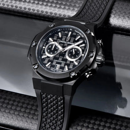 PAGANI DESIGN PD-YS032 Men's Quartz Watch 44mm Japan VK64 Movt Stainless Steel Case Rubber Strap Sapphire Glass 100M Waterproof