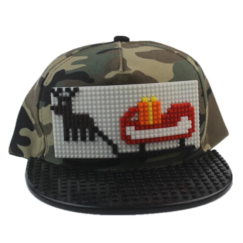 Tegneserie-patchwork-baseballkasketter, DIY-blokke, snapback-kasketter, hiphop-kasketter til mænd og kvinder, aftagelige pixel-kasketter, dad hats, kasketter til børn og voksne