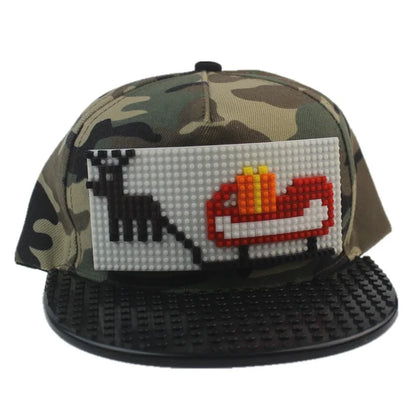 Tegneserie-patchwork-baseballkasketter, DIY-blokke, snapback-kasketter, hiphop-kasketter til mænd og kvinder, aftagelige pixel-kasketter, dad hats, kasketter til børn og voksne