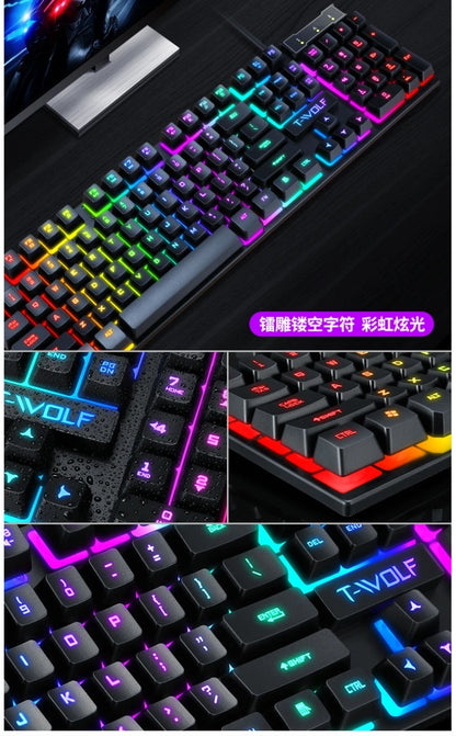 Spanish Keyboard with Ñ Russian Keyboard ISO 100% Layout 104 Keys Spanish Russian Gaming Keyboard Mouse Kit Backlight Wired T20