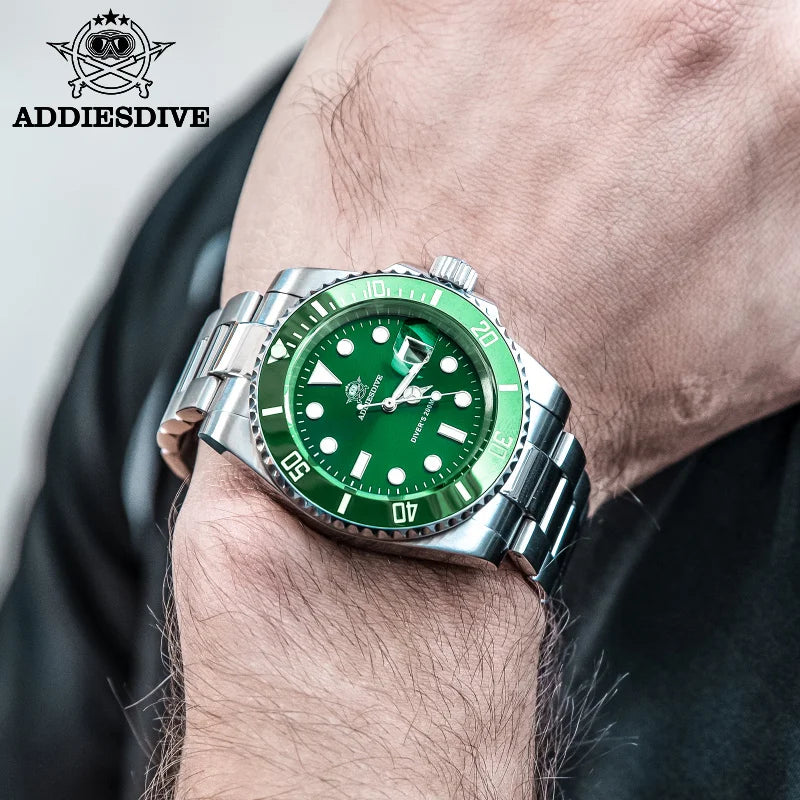 ADDIESDIVE klassische Herrenuhr mit Keramiklünette, 200m wasserdicht, lässige Quarzuhr mit BGW9 blauer Leuchtmasse, Geschenkuhr MY-H3-2