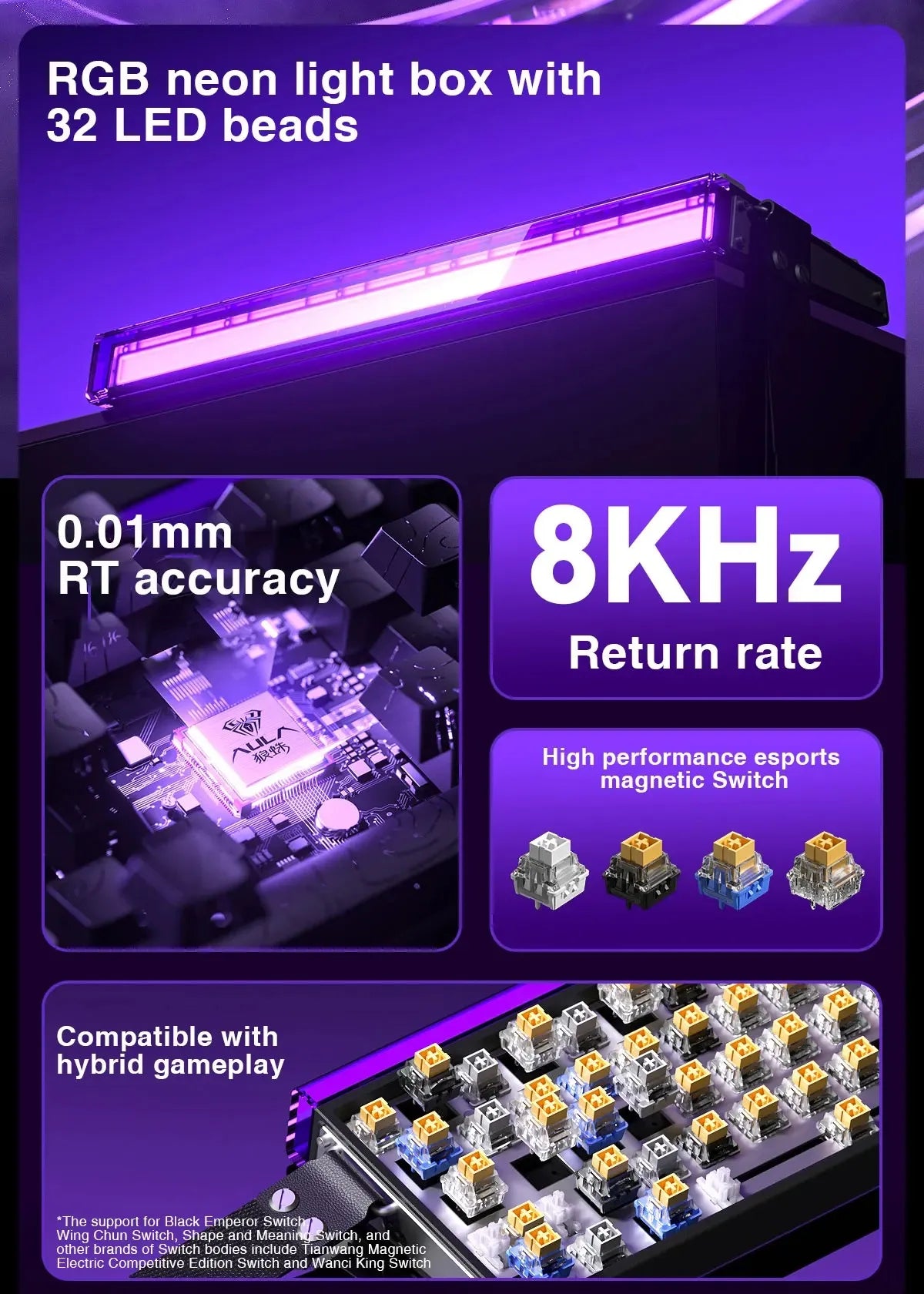 Teclado AULA HERO 68HE con interruptores magnéticos RGB Gaming mecánico Rapid Trigger retorno 8K con cable para esports personalizable