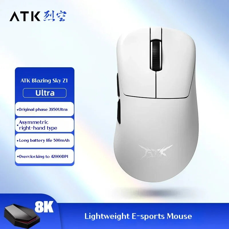 ATK Z1 Pro Max Ultra Wireless Gaming Mouse PAW3950, 8K Polling Rate, 0.39ms Low Latency, 30,000 DPI Ergonomic Gaming Mouse