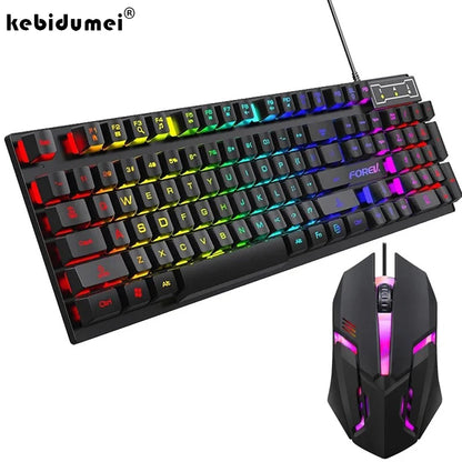 Kebidumei 104 key Backlit Mechanical Keyboard Wired Gaming Keyboard Luminous keyboard And Mouse Set for Gamer PC Laptop Office