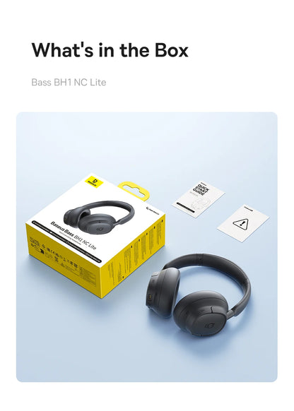 Baseus Bass BH1 NC Lite ANC Wireless Headphones Bluetooth 6.0 Noise Cancelling Headset 80H Battery Over Ear Earphones