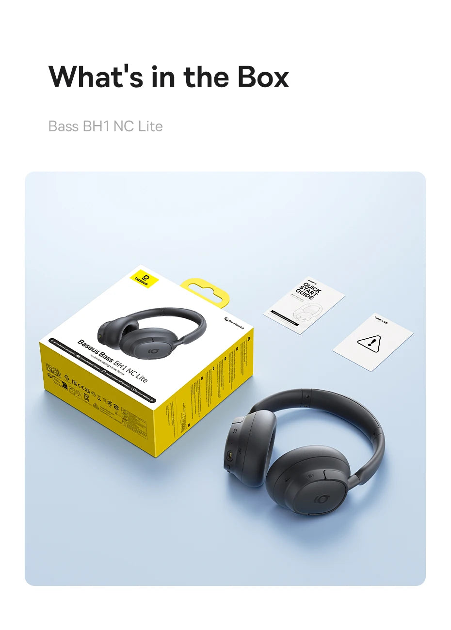 Baseus Bass EH10 NC Noise Cancelling Wireless Headphones Bluetooth 6.0 Over Ear Headset with 45dB ANC, 80H Battery, Hi-Res Audio & AI Calls